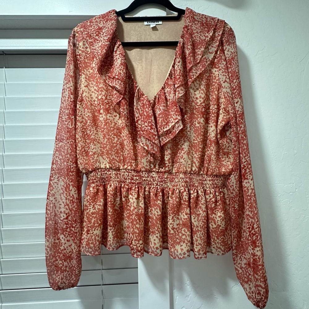 Peplum Patterned & Ruffled Blouse from Express
